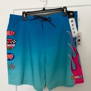 NASCAR Hurley Men's Teal and Pink Graphic Board Shorts
